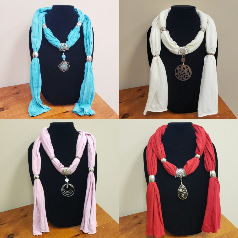 $15 Each Or LOT - 4 Drape Neck Pendant Scarves